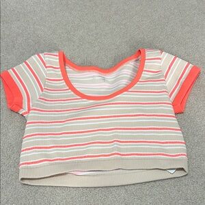 Aerie Orange and Cream Striped Crop Top